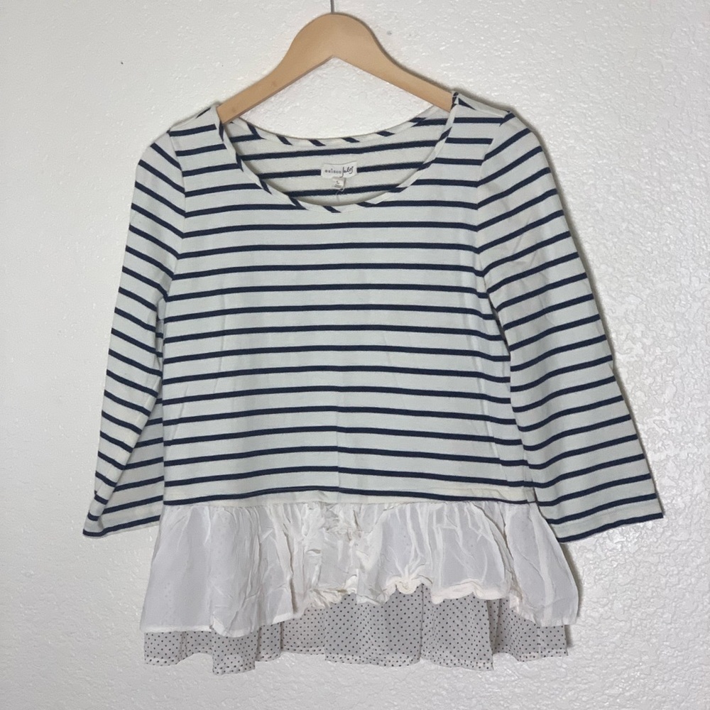 Maison Jules | Striped flutter hem 3/4 sleeves pullover sweater blouse l…